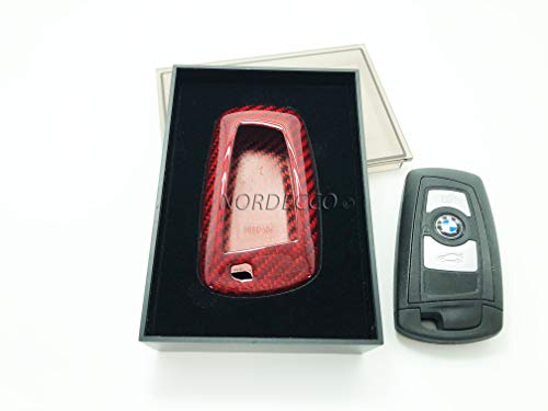 Nordecco - Funda Protectora de Fibra de Carbono para Llave Inteligente de 3/4 Botones Compatible con BMW F30 Red F12 F13 F20/52 F22 F30 F31 F32 F33 F34 F35 F36 F84 G31