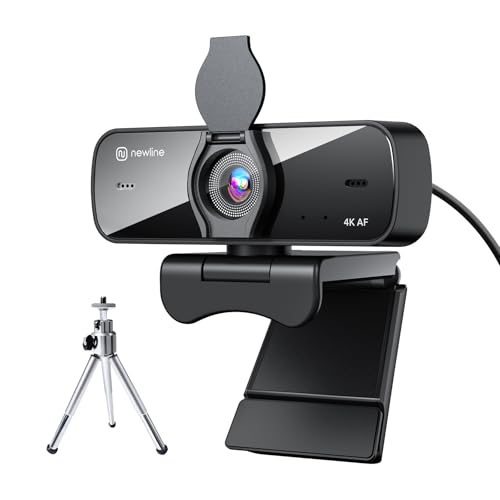N newline 4K Webcam for PC, 30fps, Dual Stereo Microphones, Noise Cancellation, Auto Light Correction, Privacy Cover & Metal Tripod, USB HD Computer Camera for Streaming, Video Calls & Conferences