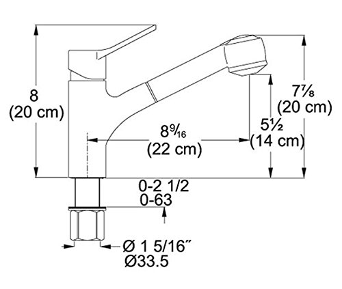 Technical drawing with dimensions for the Franke FFPS200 Mambo faucet, showing height, reach, and mounting hole diameter.