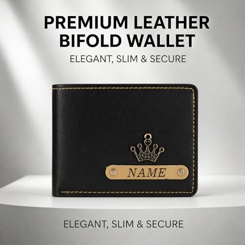 Image of Customized Wallet for Men with Name & Charm (Black) | Personalised Stylish Leather Wallet for Boy | Personalized Unique Gift with Card Slots & Cash Compartment for Boys, Employees
