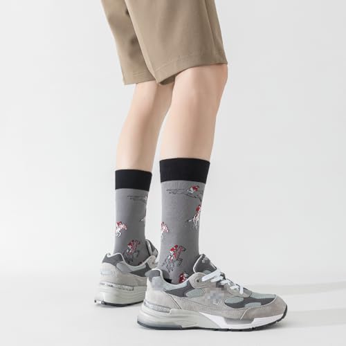 Image of 5 Pairs Cute Animal Crew Socks Fun Casual Cotton Calf Socks for Women (US, Alpha, One Size, Regular, Regular, Horse)