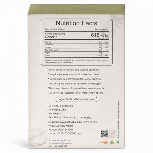 Image of LILA DRY FRUITS Premium Sarvottam Walnut 200 grams Crunchy Akhrot Giri for Daily Nutrition, Healthy Snacking, Baking & Cooking | Fresh Natural Walnuts Kernels Perfect for Gifting