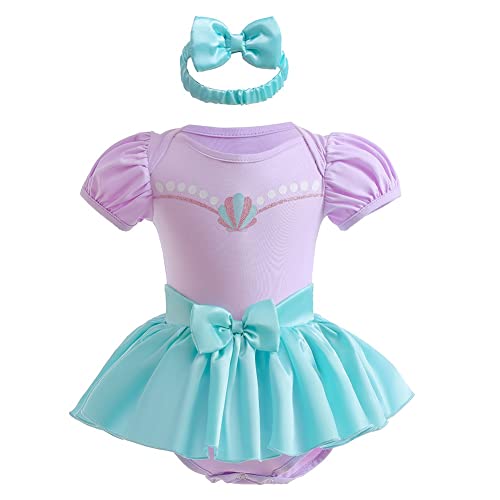 Image of IZKIZF Baby Girls Snow White Belle Sofia Birthday Princess Christmas Halloween Costume Bodysuit Romper Tutu Dress w/Headband