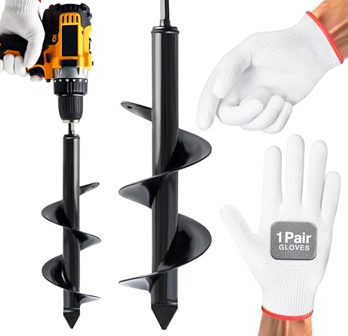 Auntr 4-Piece Auger Drill Bit Set with Gloves
