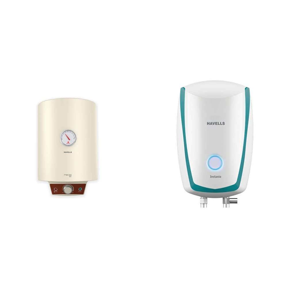 Buy Havells Monza EC 25-Litre Storage Water Heater with Flexi Pipe (Ivory)  and Instanio 3-Litre Instant Geyser (White/Blue) Online at Low Prices in  India - Amazon.in