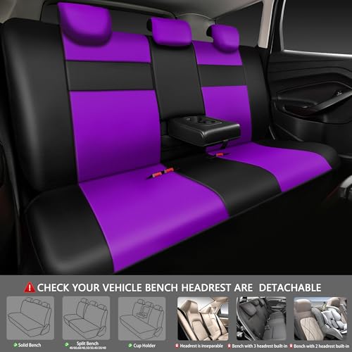 Image of CAR PASS Leather Seat Covers Full Set Universal Water Resistant 3D Foam Back Support, Luxury Comfort Automotive 5 Seat Covers All Season Fit for SUV,Sedan,Van, Airbag Compatible Elegance(Purple Black)