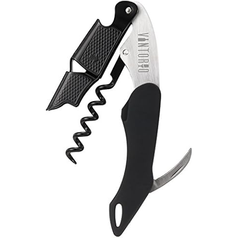 Vintorio Professional Waiters Corkscrew - Wine Key with Ergonomic Rubber Grip, Beer Bottle Opener and Foil Cutter (1 Pack) Cover