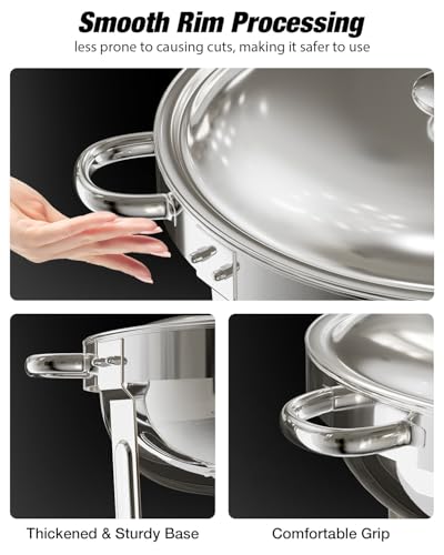 WARMOUNTS Round Chafing Dishes for Buffet (5QT, 4 Pack), Chafers and Buffet Warmers Sets with Mirror-Polished Stainless Steel, Rolled Rim, Stackable, Lid Holder for Parties, Catering, Weddings - Thumbnail 2