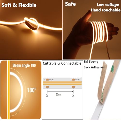 Tira LED COB 24V 16.4 ft Dimmable Luz Roja y Blanca miniatura 2