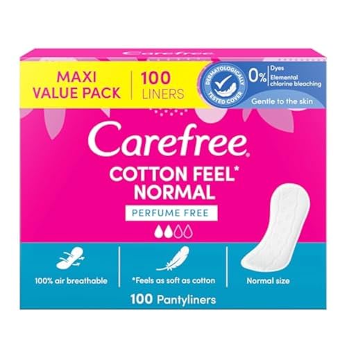 Carefree Salvaslip Cotton Feel Normal sin perfume, Salva slip mujer 100% transpirables para todo tipo de slip, cómodos protectores slips que se adaptan a los movimientos del cuerpo, Maxi Formato 100