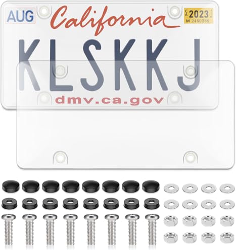 2 Pack Clear License Plate Covers, License Plate Protector Unbreakable Plastic Shields Tag Holder