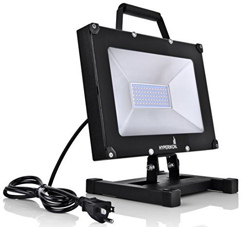 Hyperikon LED Work Light Portable Fixture, 50W, Adjustable Light with Plug and Stand, 5000K, IP65, UL