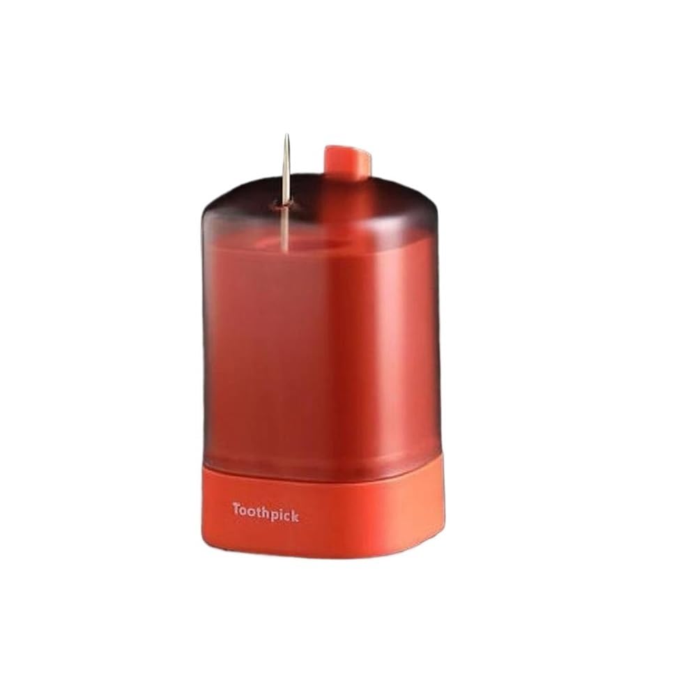 TIANSHENGQI Toothpick Box Detachable Tooth Pick Storage Dispenser Automatic Pushtype Holder Table Decoration(Orange)