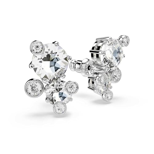 Swarovski Constella stud earrings, Round cut, White, Rhodium finish3