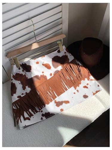 SOLY HUX Women's Cow Print Fringe Mini Skirt Summer Going Out Skirts Western Country Concert Outfit3