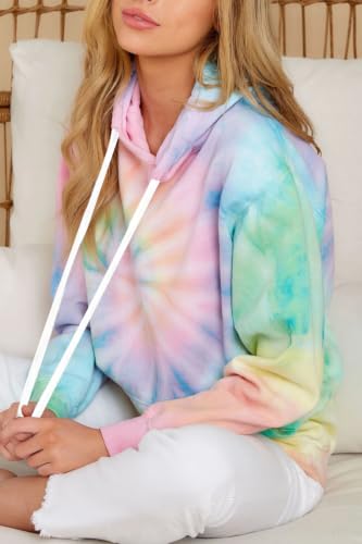 Image of HVEPUO Tie Dye Print Hoodie Long Sleeve Drawstring Pullover Tops Loose Casual Sweatshirt For Women(S-XXL)