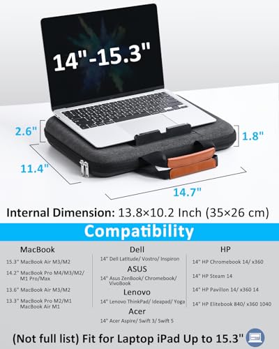 Image of Hard Laptop Case 14 Inch for HP Dell Lenovo ASUS Acer - 2 in 1 Laptop Sleeve & Lap Desk with Stopper and Book Clip, Shockproof Waterproof 15.3 MackBook Air M3 M2 Case - Black
