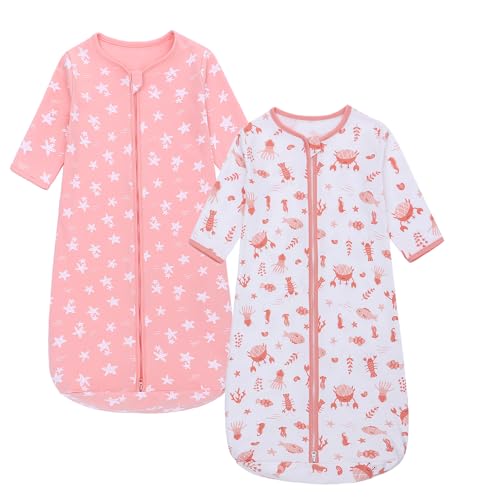 Image of Miracle Baby Long Sleeve Sleep Sack 2-Pack, 100% Cotton Wearable Blanket Baby Sleeping Bag for Newborn Infant Toddler