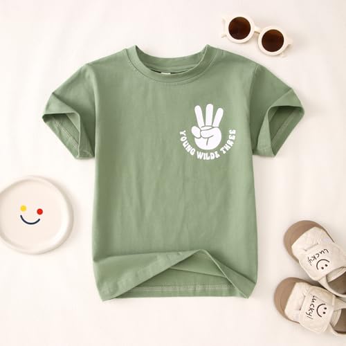 BOUTIKOME Young Wild and Three Birthday Boy Shirt 3rd Birthday Outfit 3 Year Old Boy T-Shirt Third B-Day Party Tees Tops4