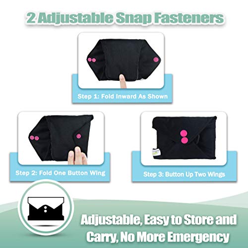 Wegreeco Bamboo Charcoal Sanitary Pads | Reusable Panty Liners | Soft Cloth Menstrual Pads - 6 Pack With 1 Cloth Mini Wet Bag (X-Large, Black) #TOP4