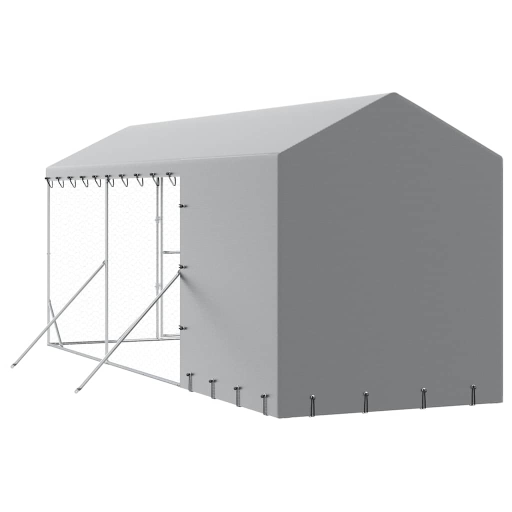 Perrera para perros al aire libre con techo plateado de acero galvanizado 2 x 6 x 2,5 m con puerta con cierre para perros, cachorros, animales pequeños, jardín, terraza, protección y seguridad