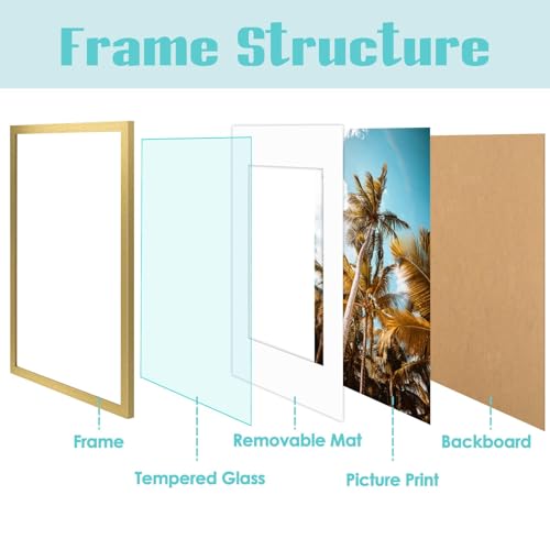 Image of Frametory, 16x24 Picture Frame with Mat for 12x18 Picture - High Definition Glass Wide Molding - Preinstalled Wall Mounting Hardware (Gold, 1 Pack)