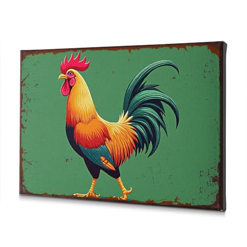 Toile motif coq coloré 40x60cm tableau plumes vives intérieur