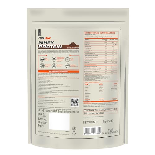 Image of FUELONE Whey Protein (Chocolate, 1kg / 2.2lbs) | 24g Protein | 5.29g BCAA, 4.2g Glutamic Acid