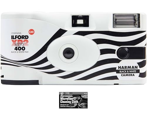 XP2 35mm ISO-400 B&W One-Time Single-Use Disposable Camera with Flash - 27 Exposures with Microfiber...