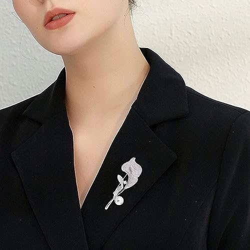 Image of Gold /Silver Calla Lily Crystal Brooches Pins Fashion Beautiful Created Rhinestone Pearl Flower Floral Brooch Good Idea for Party Dance Wedding Banquet for Elegant Women Girl