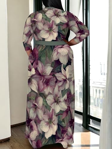 Image of SUZONANA Plus Size Maxi Dresses for Curcy Women Casual Loose 3 /4 Sleeve Long Dress with Belt