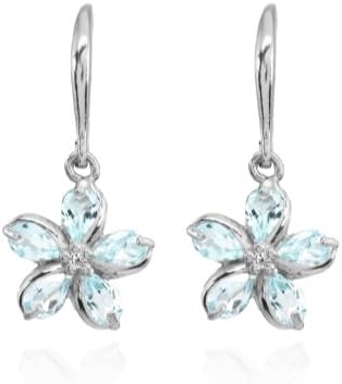 Sterling Silver Blue Topaz Polished Flower Dangle Leverback Earrings - Image 2