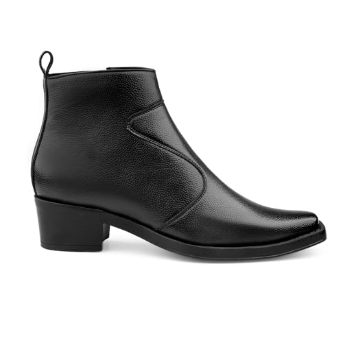 Image of BXXY Men's 5-6 Cm Block Heel Height Increasing Faux Leather Material, Casual Formal Slipon Ankle Boot and Dress Boot
