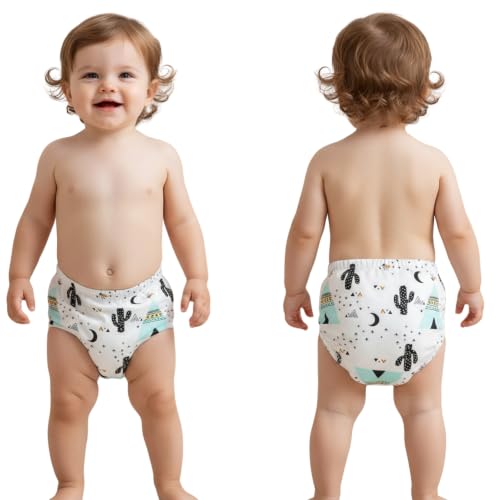 Image of Bembika Baby Potty Training Pants, Cotton Potty Training Pants for Babies, Waterproof Breathable Padded Underwear for Toddler (Cactus) (L - Size)