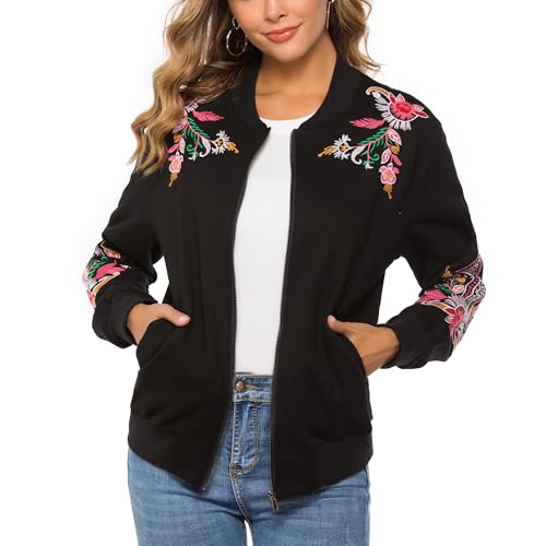 gosiea Bohemian Embroidered Jacket for Women Mexican Floral Full Zip