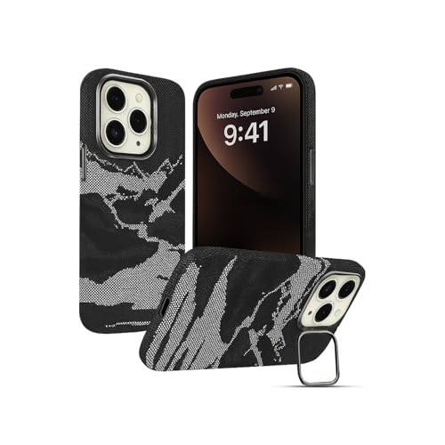 Image of AIBEX Aramid Fiber Mag-Saf Case Compatible for iPhone 16 Pro | Slim Protective Back Cover with Built-in Magnets | Wireless Charging Support | Camera Ring Stand | Shockproof with Air Guard Corners
