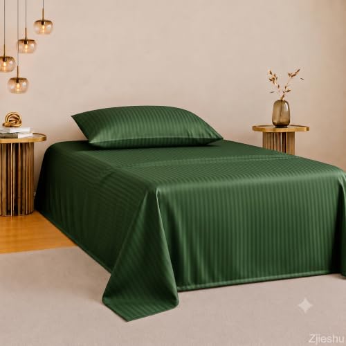 Image of Satin Striped Glace Cotton Single bedsheet with 1 Pillow Cover | Soft & Smooth Finish | Single Bed bedsheet 90 x 60 Inch | Pillow Cover 18 x 28 Inch | Breathable, Fade Resistant