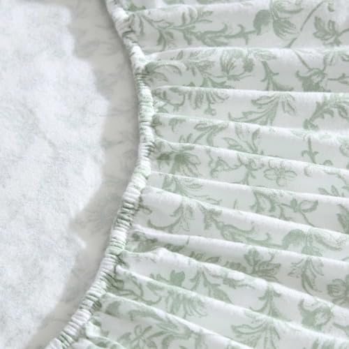 Image of Laura Ashley - Flannel Sheets Queen Size, Anti-Pilling & Wrinkle Resistant Cotton, Touchably Soft for All-Season Comfort - Bed Sheets with Matching Pillowcases & Fitted Sheet (Brinna Green)