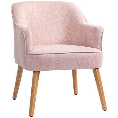HOMCOM Butaca de Salón Moderna, Sillón Lectura Tapizado en Lino con Patas de Madera, Reposabrazos Acolchado Grueso y Almohadillas Ajustables para Dormitorio, Oficina, Estudio, Carga 120 kg, Rosa