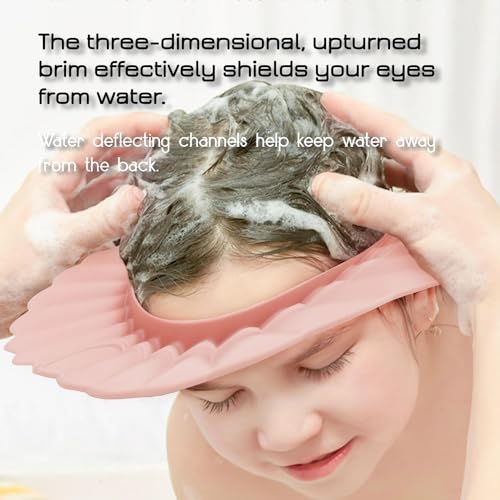 Image of Baby Shower Cap, Pink Bathing Cap Bath Hat Bathing Safe Silicone Protection, Soft Adjustable Visor Hat for Protector Head Eye Ear