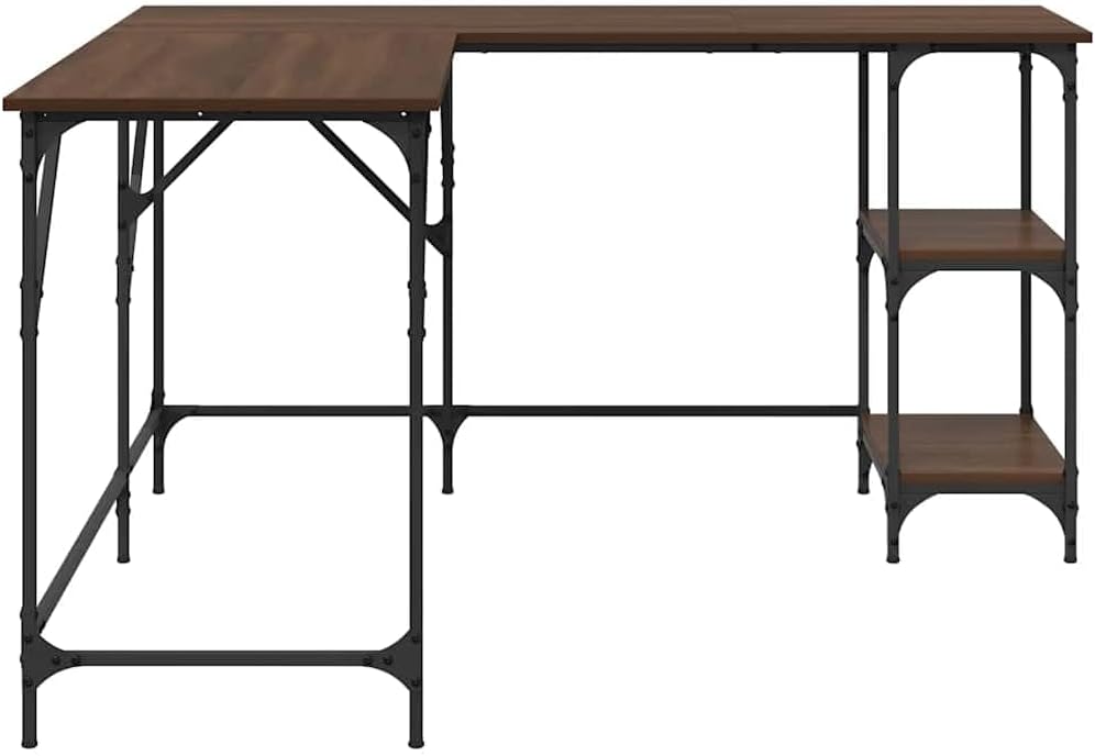 vidaXL Desk, Storage L-Shape Computer Desk with Shelves, Standing Writing Study Desk Furniture for Home Office, Brown Oak Engineered Wood