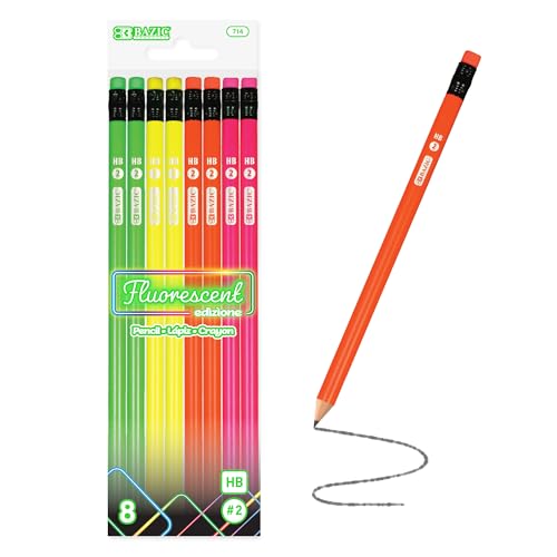 Lápices de Madera Fluorescentes BAZIC con Borrador x8