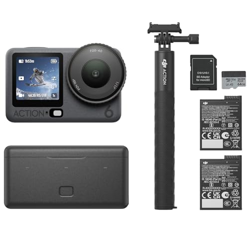 DJI Osmo Action 6 Enhanced Combo, with 2 Batteries + 64GB Card, Action Camera with 1/1.1″ Square Sensor, Variable Aperture of f/2.0–f/4.0, Waterproof Action Camera 8K for Extended Outdoor Filming