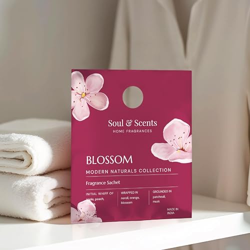 Image of Soul & Scents Blossom Fragrance Sachet | with Fresh, Floral & Fruity Aroma | Long-Lasting Air Freshener for Car, Wardrobe, Kitchen, and Travel Bag | Pack of 3-20gm Each