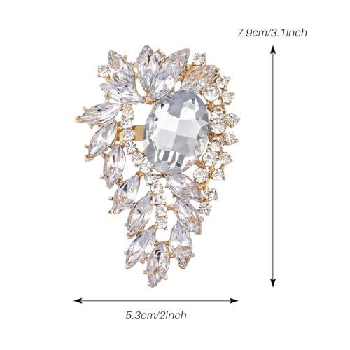 Image of SELOVO Leaf Flower Green Rhinestone Crystal Brooch Pin Accessory Gold Tone
