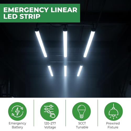 Image of E2 LIGHTING 4 FT Black Linear Strip Light with Emergency Battery Backup | 5CCT and 5 Wattage 100-277V Linkable LED Shop Light | Commercial Ceiling Light Fixture