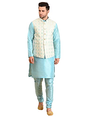 Image of Uri and MacKenzie Men's Silk Blend Kurta Pajama with Designer Ethnic Nehru Jacket /Modi Jacket