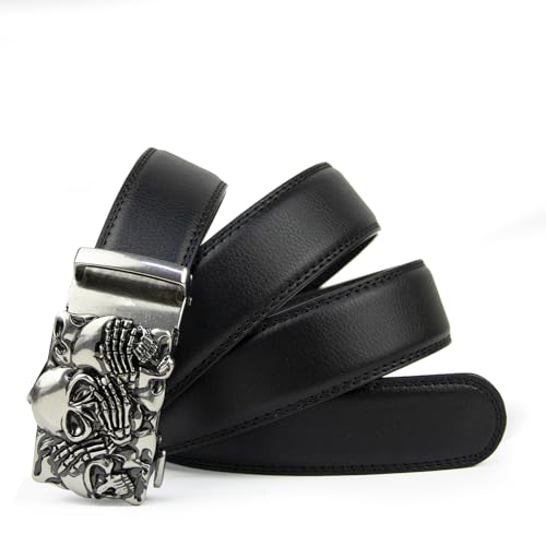 Glamexx24 Cinturón para Hombre con Estampado de Calavera, Ancho 35 mm, Hebilla de Trinquete Automático, Hay Varios Modelos y Longitudes Entre Los Que Elegir