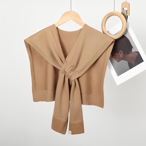 Women's Fashion Sweater Knitted Knotted Shawl Sweater Shawl Wraps for Women Chic Summer Knitted Cross Neck Shawl, Camel color3
