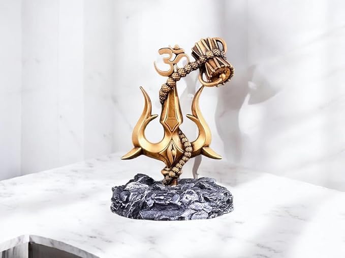 Image of Product Image Shiv Trishul with Damru Idol | Mahadev Trishul Showpiece with Om Symbol for Car Dashboard, Home Temple & Office Decor | Lord Shiva Statue Gift Iteme